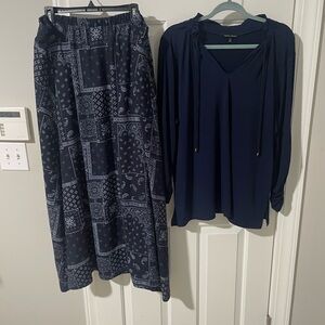 Navy Blue Patterned Skirt bandana pattern 2x stretchy and skirt